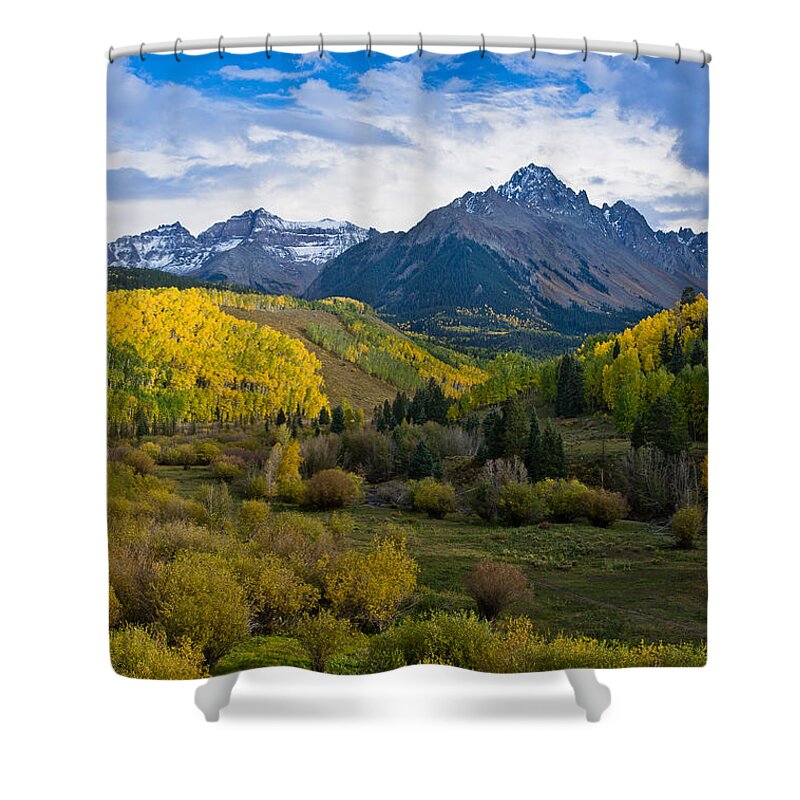 Rockies Shower Curtain featuring the photograph Mount Sneffels under Autumn Sky by Greg Nyquist