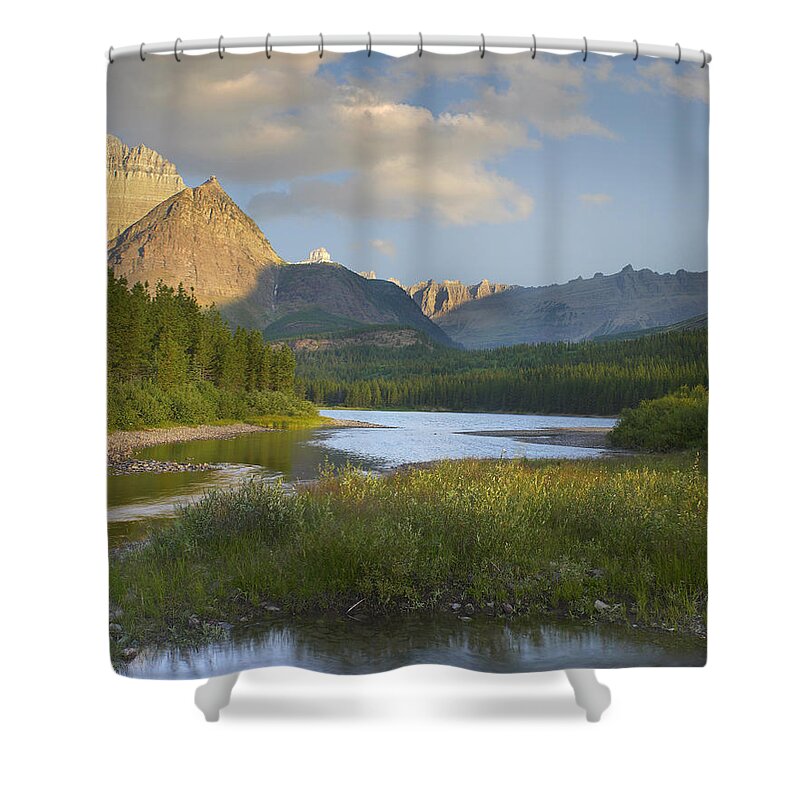 00176100 Shower Curtain featuring the photograph Mount Wilbur At Fishercap Lake Glacier by Tim Fitzharris