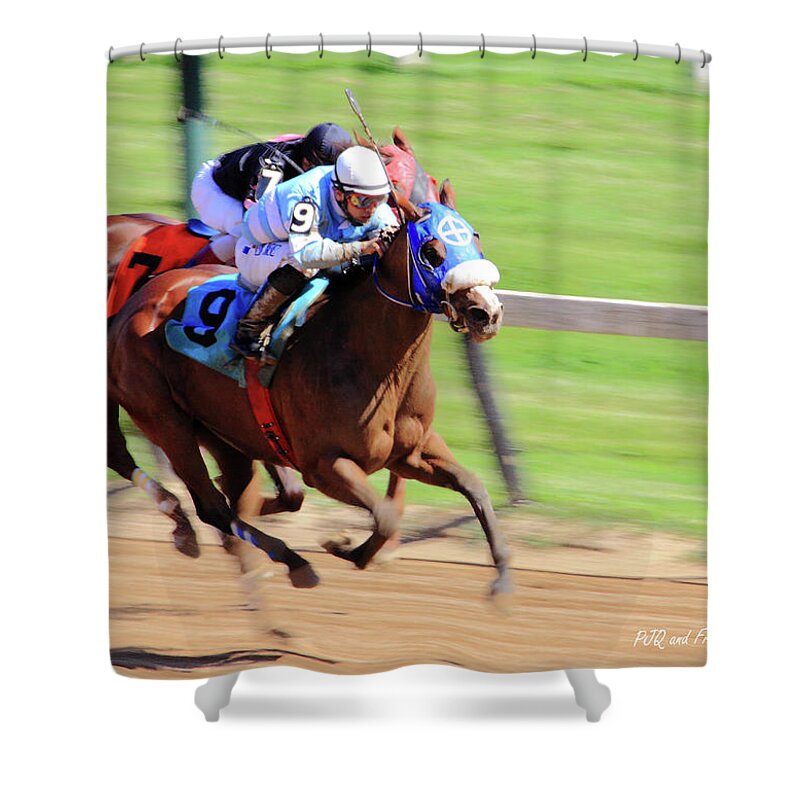 Thorougbred Race Horse Shower Curtain featuring the photograph 'My Gal Sunday' on Wednesday by PJQandFriends Photography