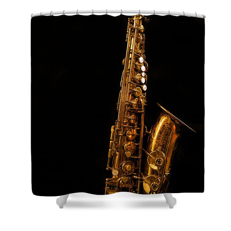 Jean Noren Shower Curtain featuring the photograph Portrait of My Old Sax by Jean Noren