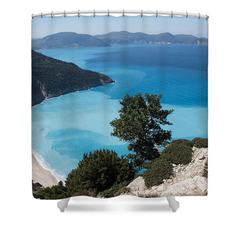 Myrtos Beach Kefalonia Shower Curtain featuring the photograph Myrtos Beach Kefalonia by Rob Hemphill