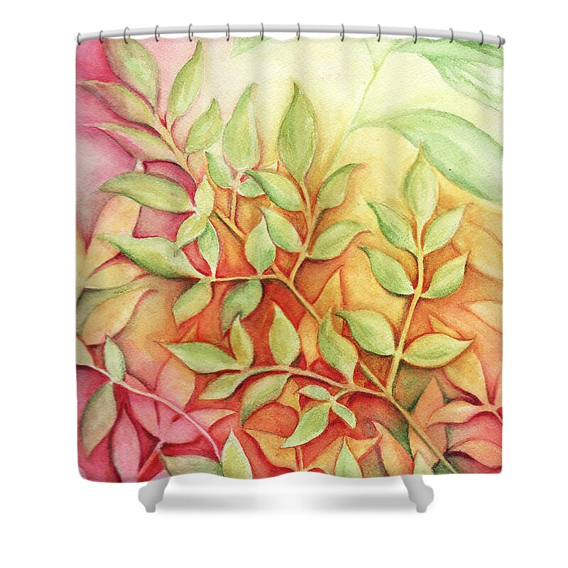 Leaves Shower Curtain featuring the painting Nandina Leaves by Carla Parris