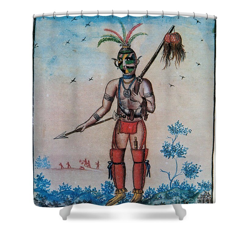 Historic Shower Curtain featuring the photograph Native American With Scalps Mid-18th C by Photo Researchers