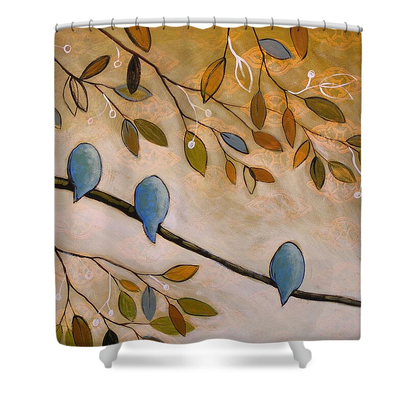Birds Shower Curtain featuring the painting Nature Birds Painting...Peaceful Garden by Amy Giacomelli