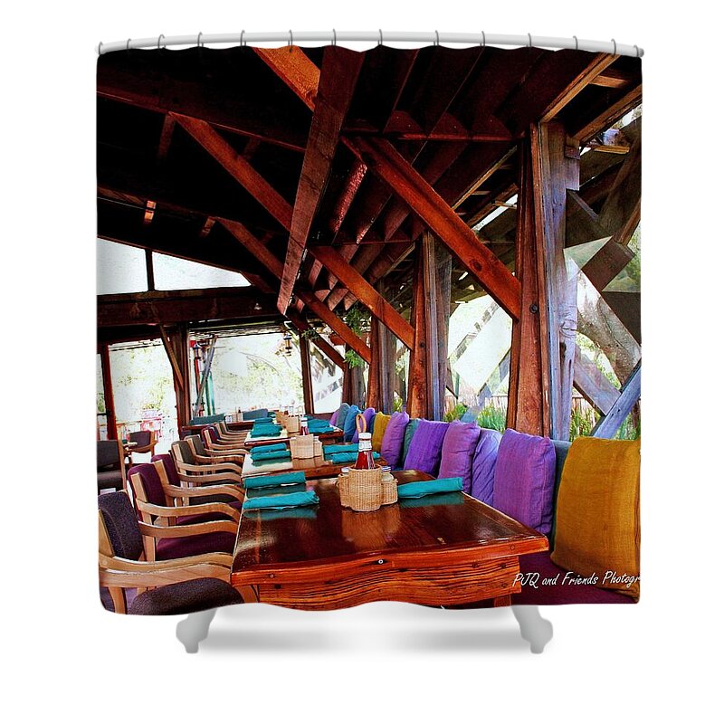 Pfeiffer Beach Shower Curtain featuring the photograph 'Nepenthe No Worries' by PJQandFriends Photography