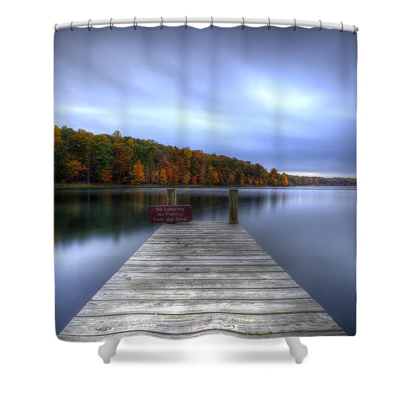 Little Seneca Lake Shower Curtain featuring the photograph No loitering No fishing no fun by Edward Kreis