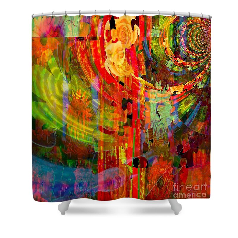 Fania Simon Shower Curtain featuring the mixed media No Puzzle in Flowers by Fania Simon