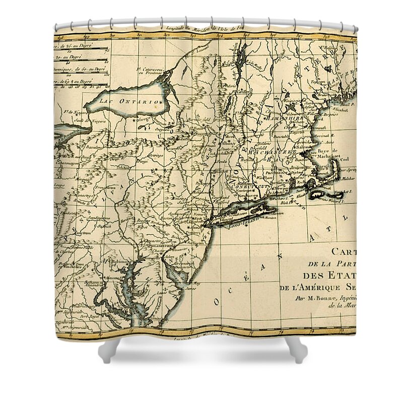 Engraving Shower Curtain featuring the drawing Northeast Coast of America by Guillaume Raynal 
