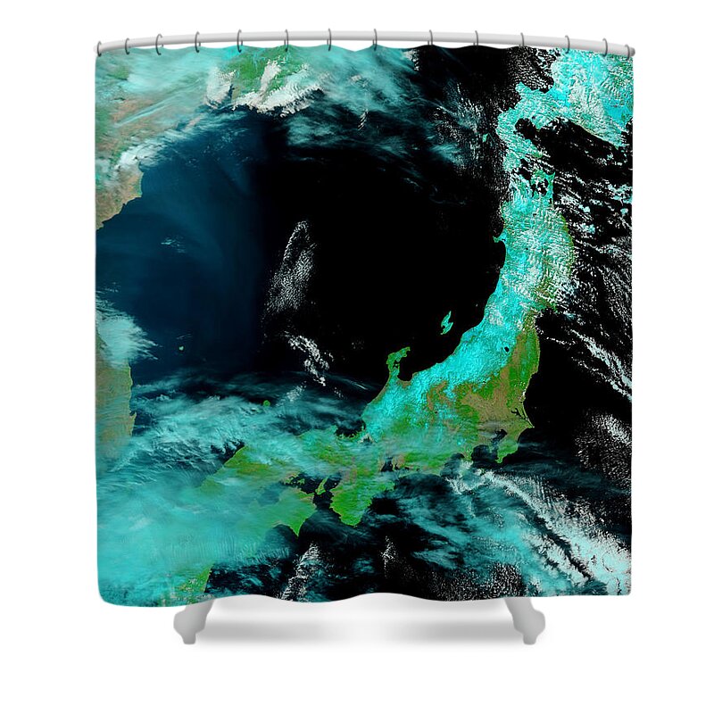 Japan Shower Curtain featuring the photograph Northeastern Japan After Tsunami by National Aeronautics and Space Administration