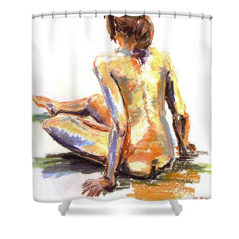 Barbara Pommerenke Shower Curtain featuring the drawing Nude 22-05-12-3 by Barbara Pommerenke