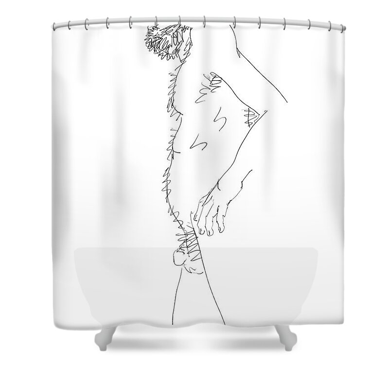 Male Shower Curtain featuring the drawing Nude Male Drawings 6 by Gordon Punt