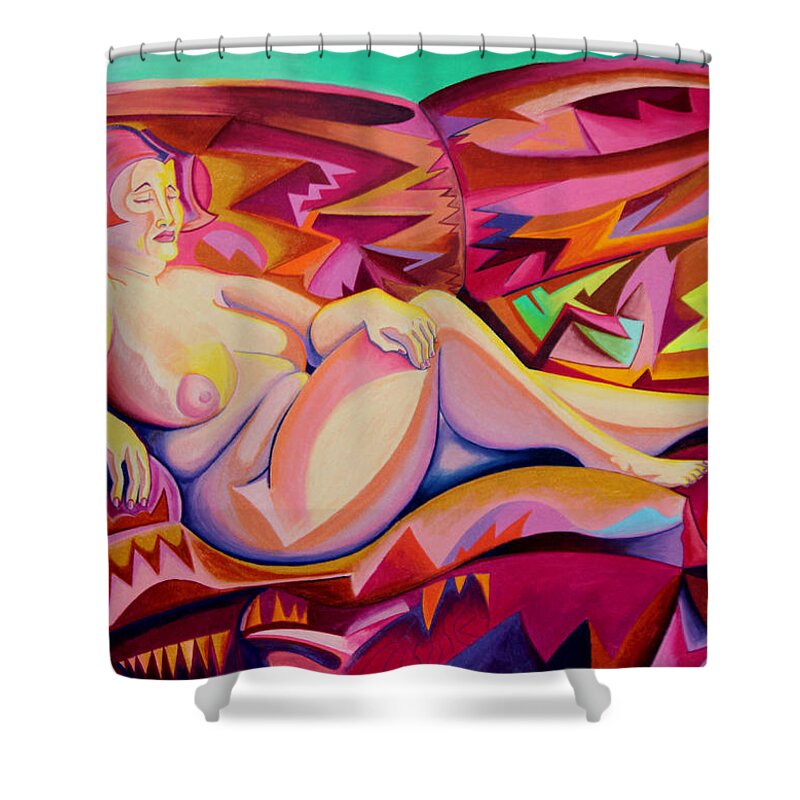 Andrew Chambers Shower Curtain featuring the drawing Nude on Couch by Andrew Chambers