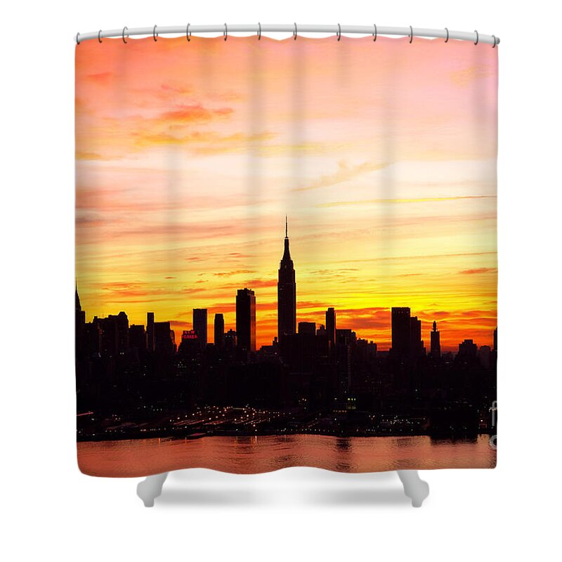 Ny Skyline Shower Curtain featuring the photograph NY Saturday Sunrise by Regina Geoghan