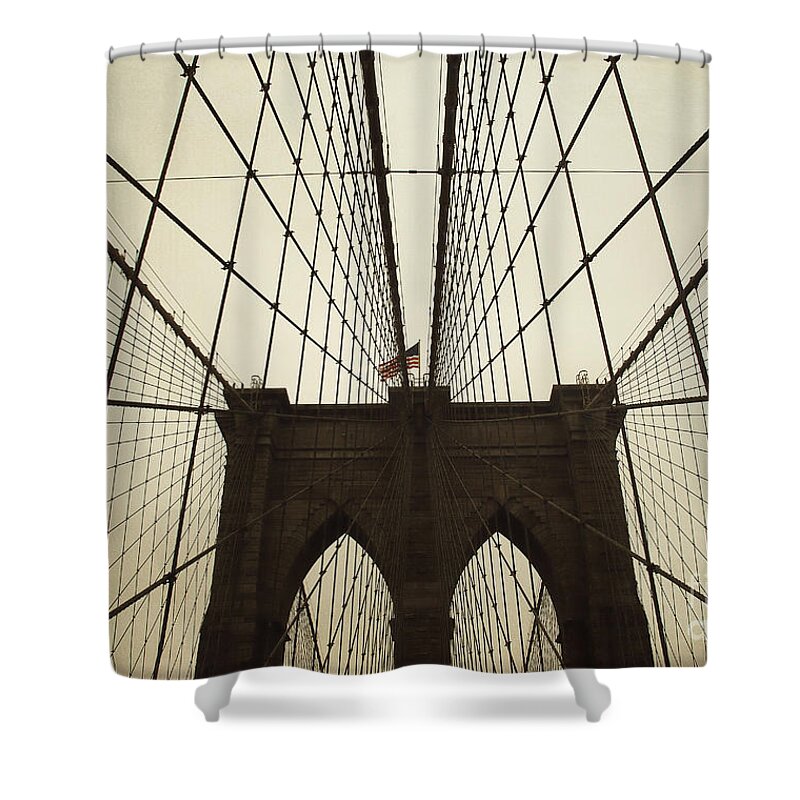 Ny Shower Curtain featuring the photograph NYC- brooklyn brige by Hannes Cmarits