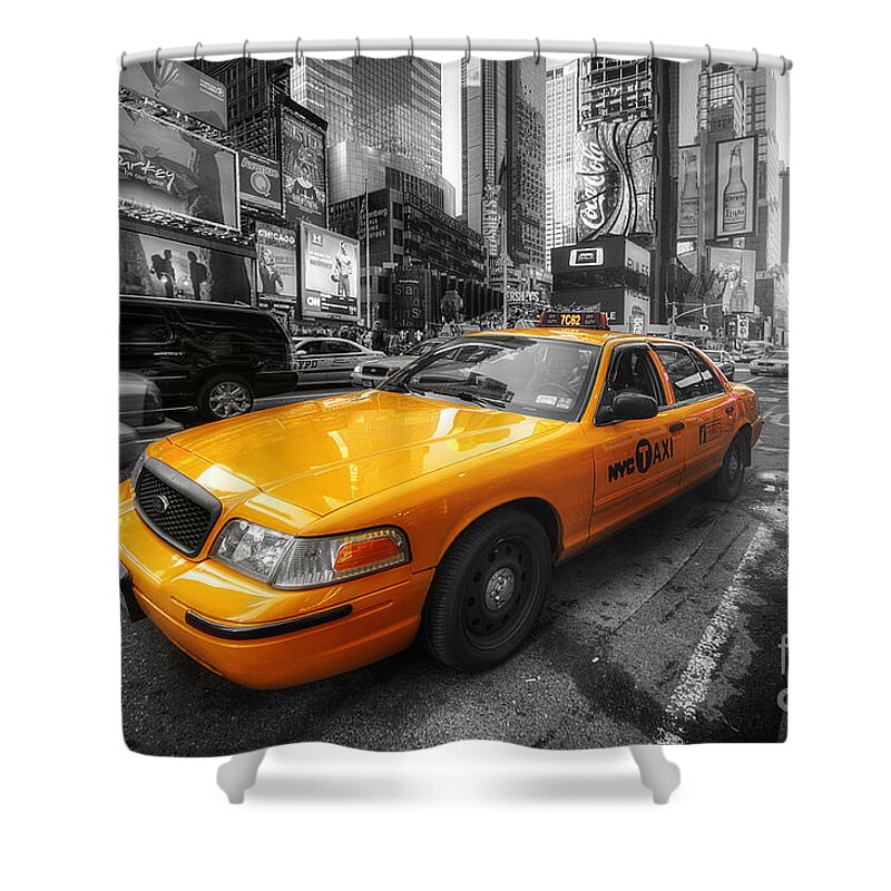 Art Shower Curtain featuring the photograph NYC Yellow Cab by Yhun Suarez