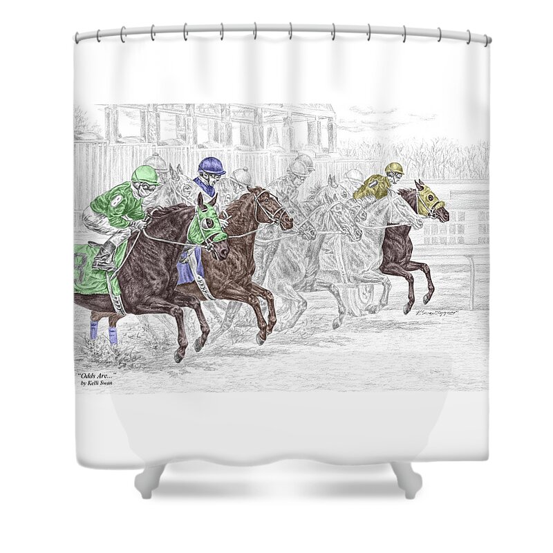 Tb Shower Curtain featuring the drawing Odds Are - Tb Horse Racing Print color tinted by Kelli Swan