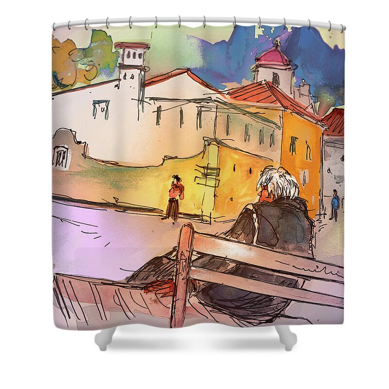 Portugal Shower Curtain featuring the painting Old and Lonely in Portugal 07 by Miki De Goodaboom