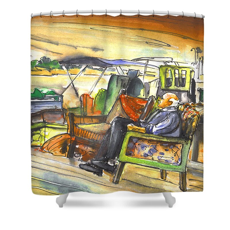 Travel Shower Curtain featuring the painting Old and Lonely in Potamos Liopetri by Miki De Goodaboom