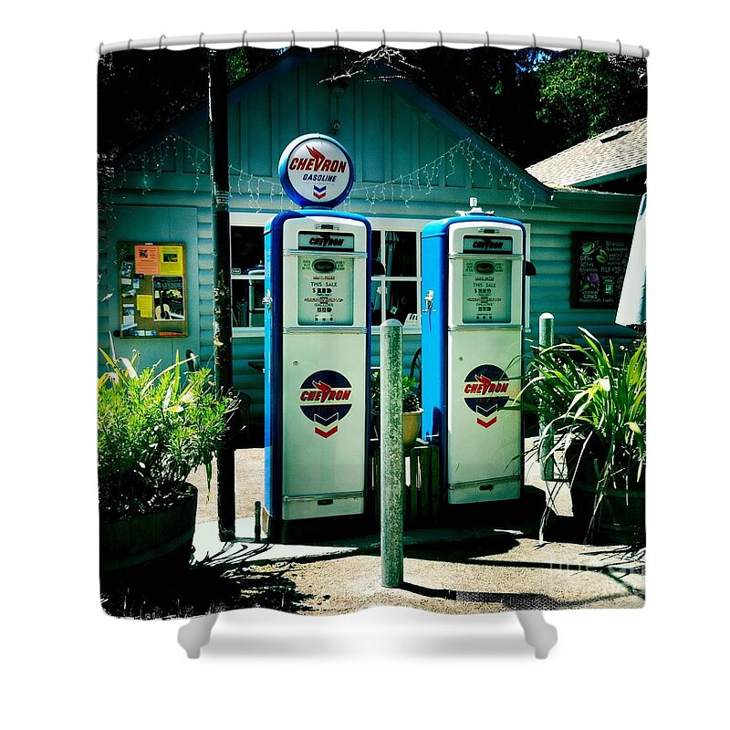 Old Fashioned Shower Curtain featuring the photograph Old Fashioned Gas Station by Nina Prommer