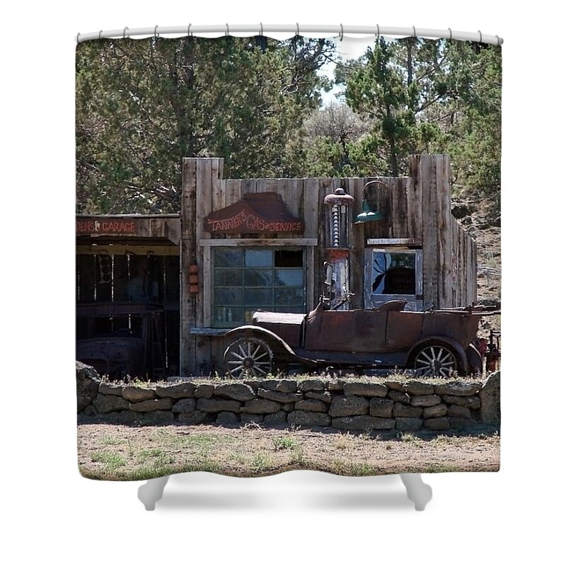 Model T Shower Curtain featuring the photograph Old Filling Station by Athena Mckinzie
