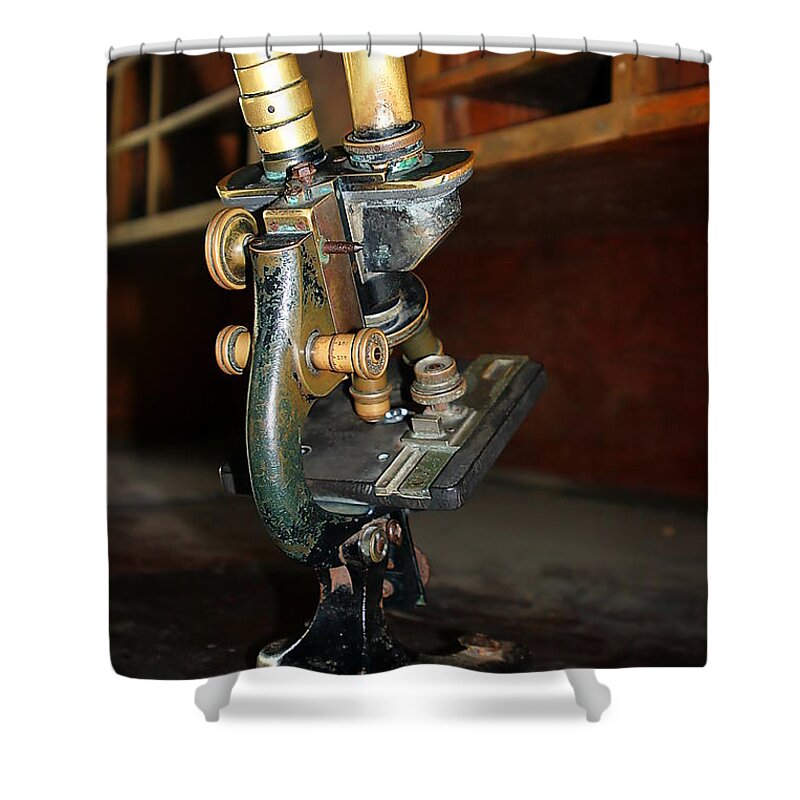 Old Shower Curtain featuring the photograph Old Microscope by Henrik Lehnerer