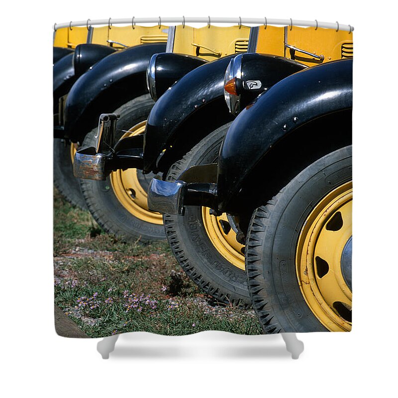 Bronstein Shower Curtain featuring the photograph Old Yellowstone Coaches by Sandra Bronstein