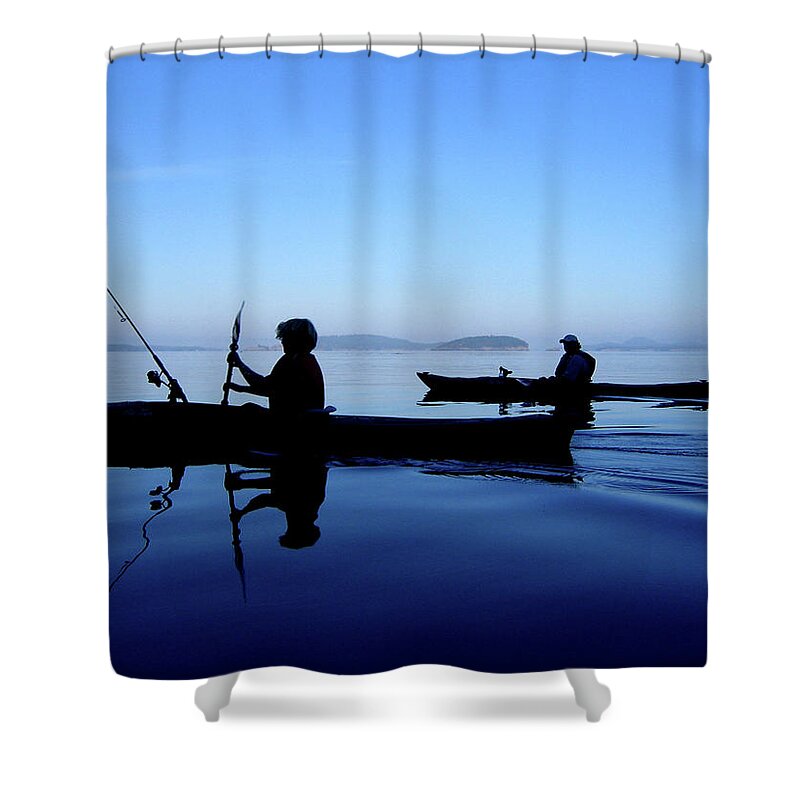Kayakers Shower Curtain featuring the photograph On the Deep Blue Sea by Lorraine Devon Wilke