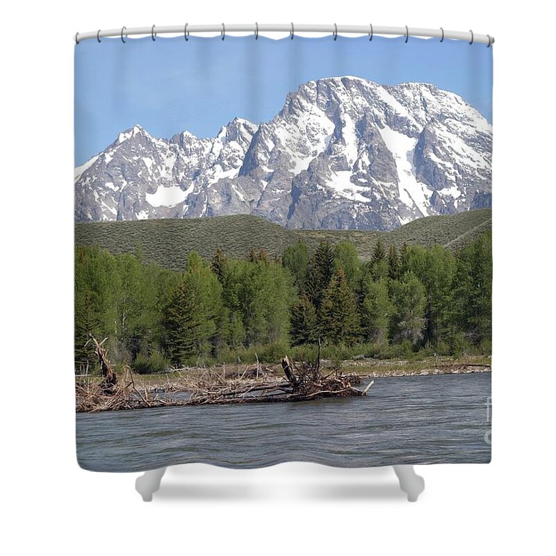 Grand Tetons Shower Curtain featuring the photograph On The Snake River by Living Color Photography Lorraine Lynch