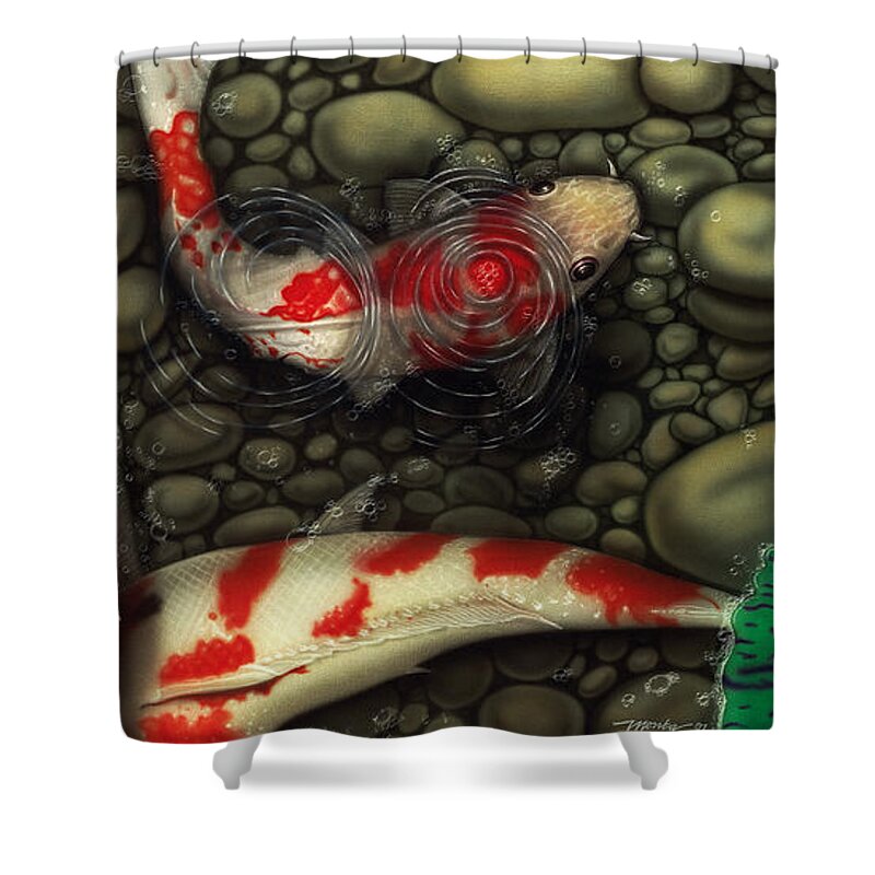 Koi Fish Shower Curtain featuring the painting One Fish Two Fish by Dan Menta