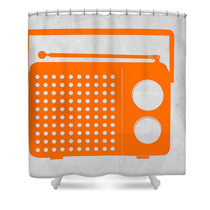 Kids Art Shower Curtain featuring the drawing Orange Transistor Radio by Naxart Studio