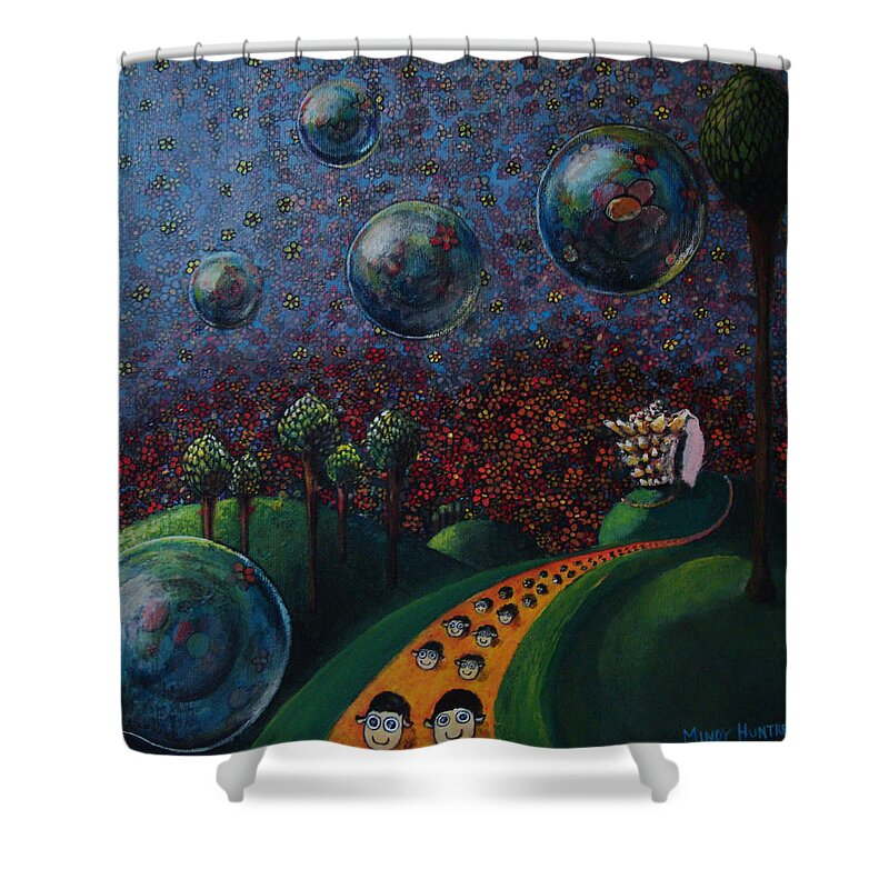 Flowers Shower Curtain featuring the painting Out of Her Shell by Mindy Huntress
