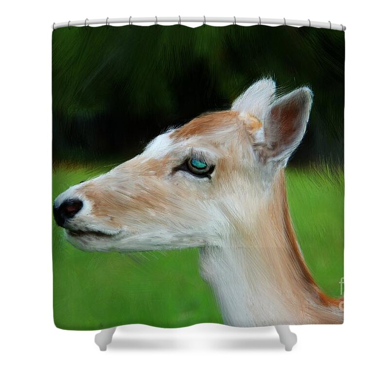 Painted Deer Shower Curtain featuring the digital art Painted Deer by Mariola Bitner