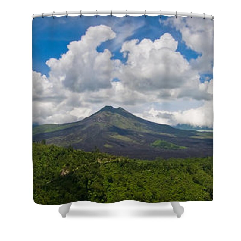 Ash Shower Curtain featuring the photograph Panoramic view of a volcano mountain by U Schade