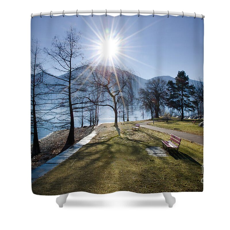 Park Shower Curtain featuring the photograph Park on the lakefront by Mats Silvan