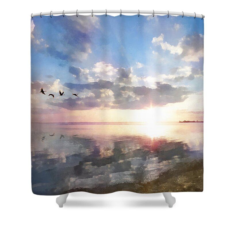 Sunrise Shower Curtain featuring the digital art Peaceful Sunrise by Frances Miller