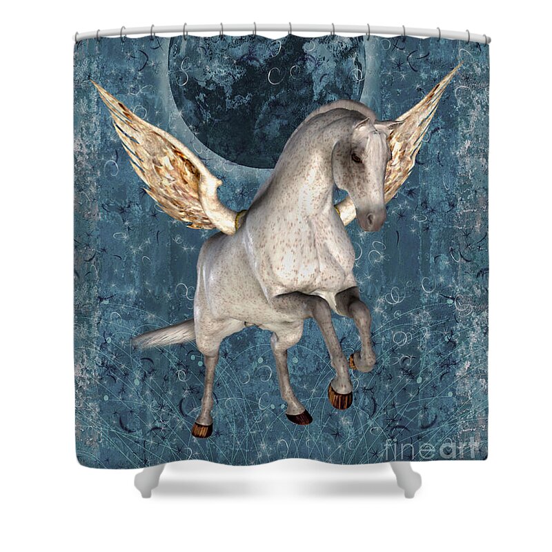 Fantasy Shower Curtain featuring the digital art Pegasus by Smilin Eyes Treasures