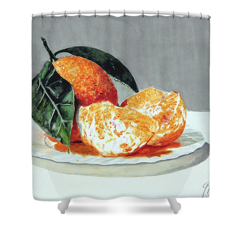 Still Life Shower Curtain featuring the painting Piatto con arance by Giovanni Marco Sassu