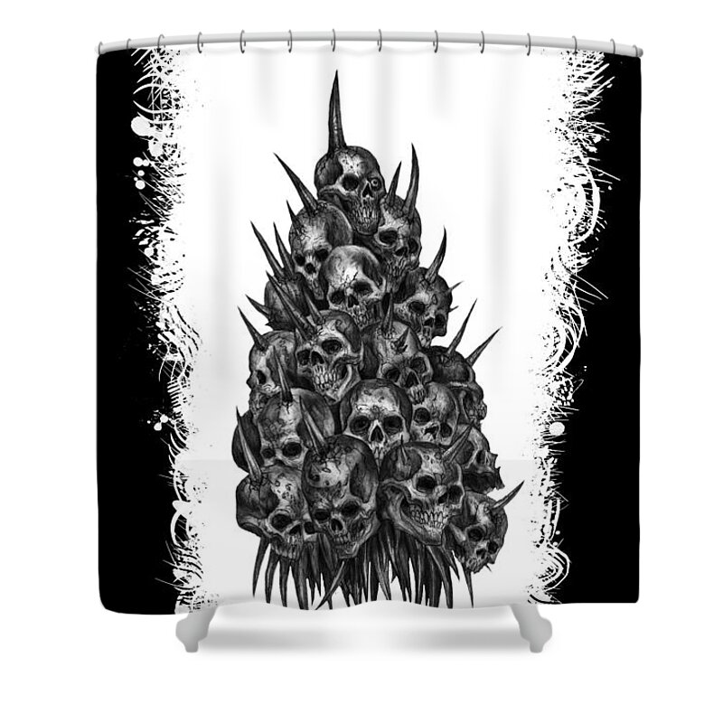 Sketch The Soul Shower Curtain featuring the mixed media Pile of Skulls by Tony Koehl