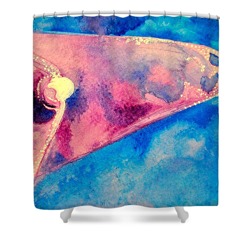 Umphrey's Mcgee Shower Curtain featuring the painting Pink on Blue by Patricia Arroyo