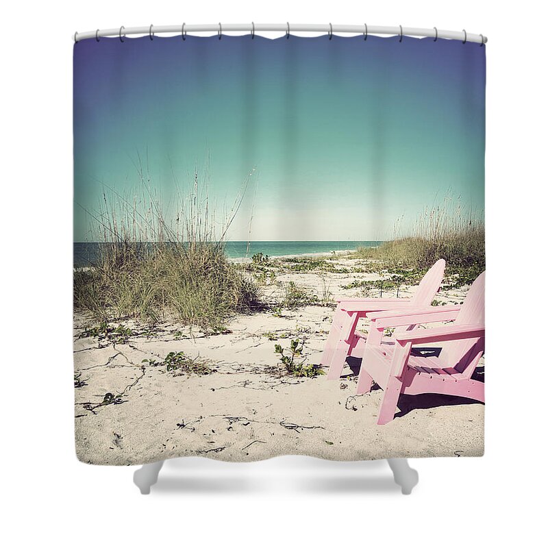 Florida Shower Curtain featuring the photograph Pink Paradise II-Vintage by Chris Andruskiewicz