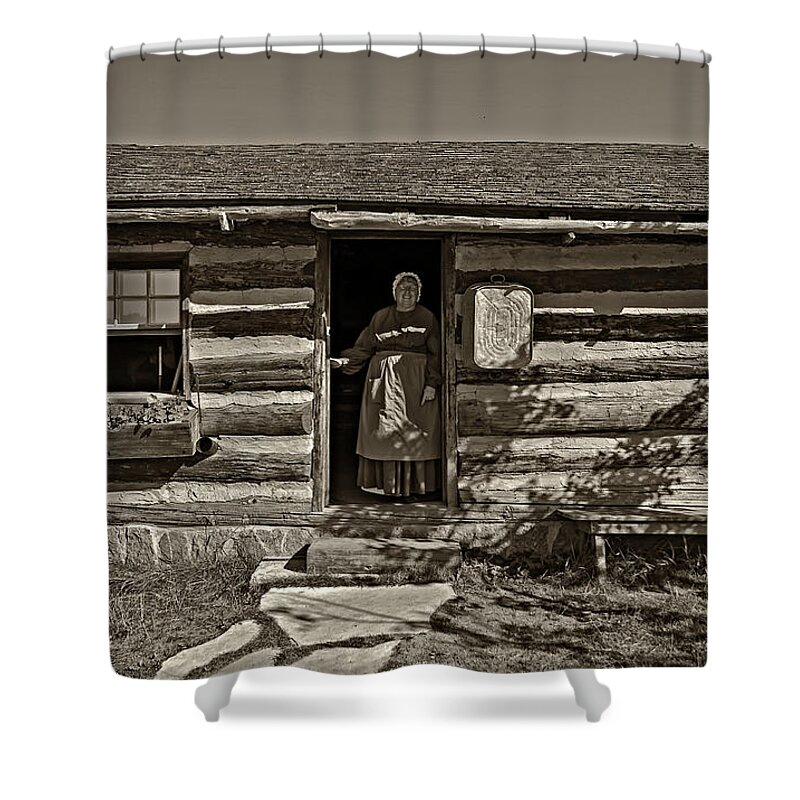 1800's Shower Curtain featuring the photograph Pioneer Greeting monochrome by Steve Harrington