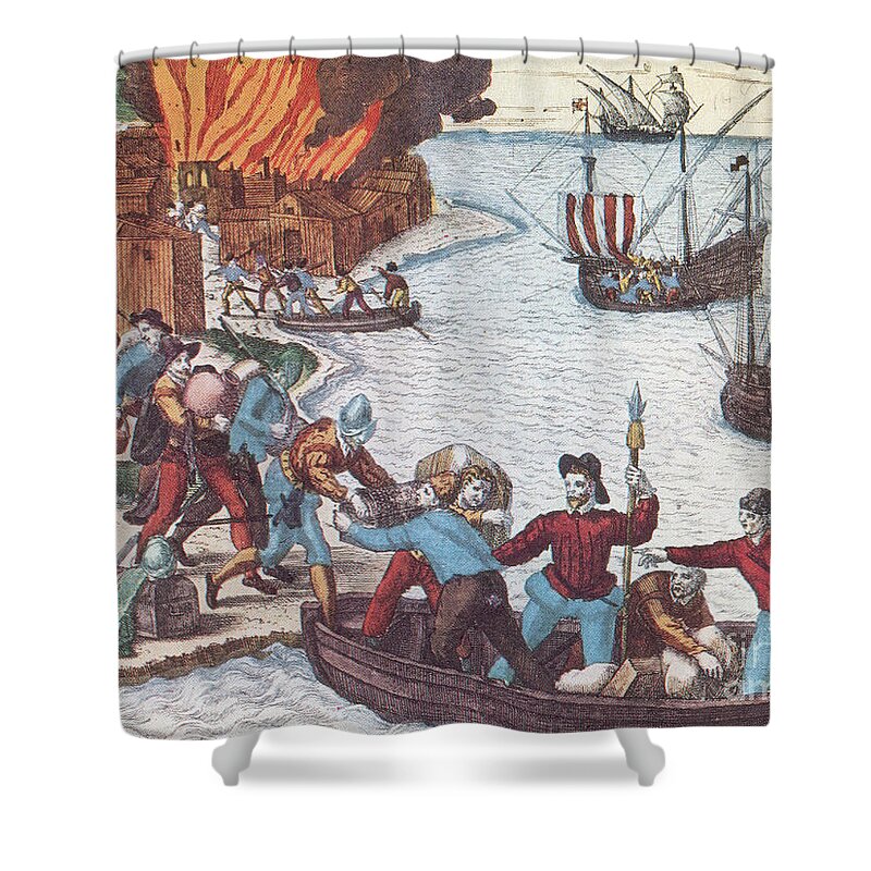 History Shower Curtain featuring the Pirates Burn Havana, 1555 by Photo Researchers