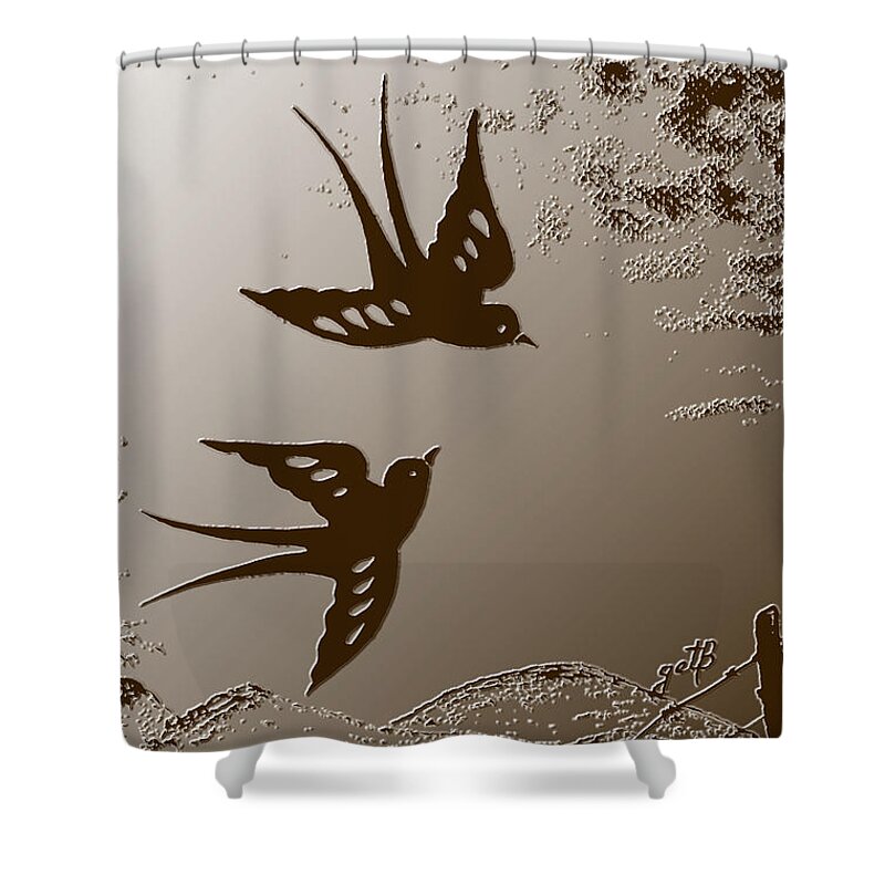 Swallow Digitalart Shower Curtain featuring the painting Playful Swalows digital art by Georgeta Blanaru