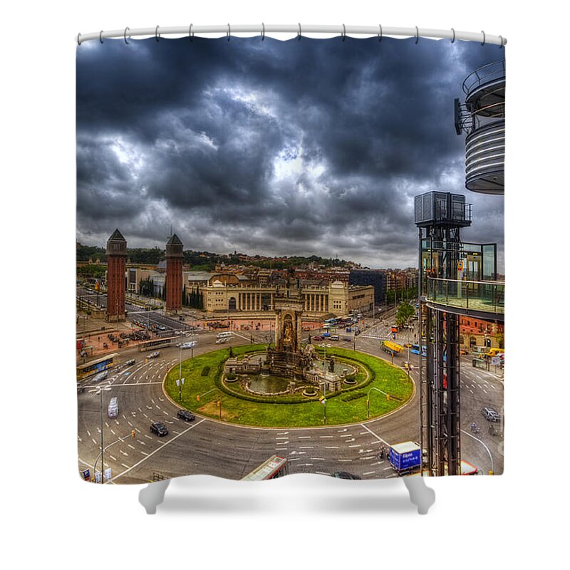 Yhun Suarez Shower Curtain featuring the photograph Plaza de Espanya - Barcelona by Yhun Suarez
