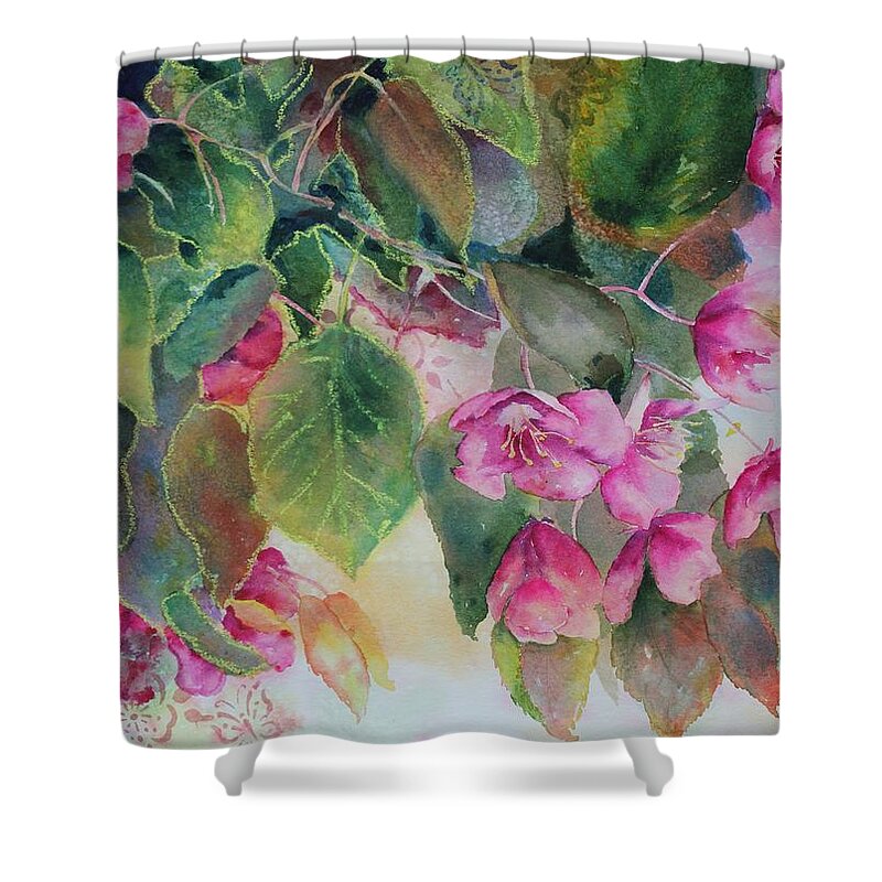 Flowers Shower Curtain featuring the painting Plum Blossom by Ruth Kamenev