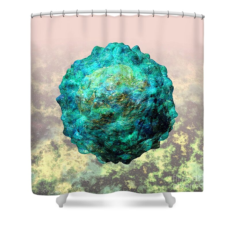 Biological Shower Curtain featuring the digital art Polio virus particle or virion poliovirus 1 by Russell Kightley