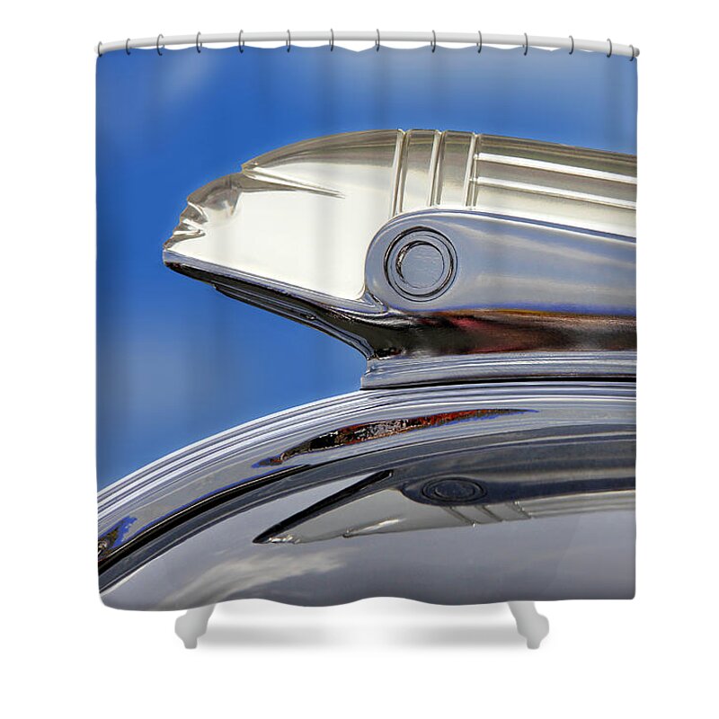 Pontiac Shower Curtain featuring the photograph Pontiac Hood Ornament by Mike McGlothlen