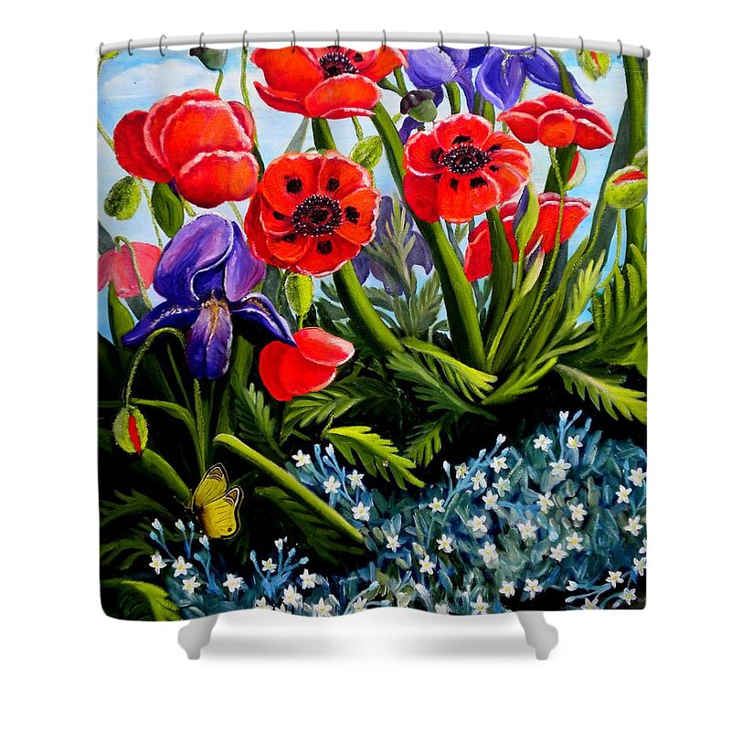 Poppies Shower Curtain featuring the photograph Poppies and Irises by Renate Wesley
