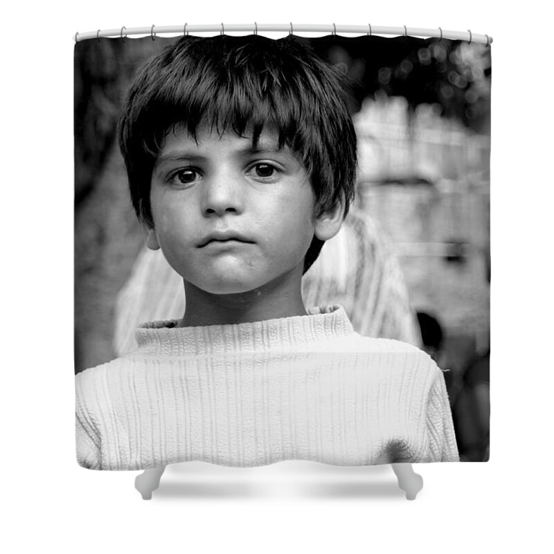 Young Boy Shower Curtain featuring the photograph Portrait Of Young Innocent Boy by Karan Anand