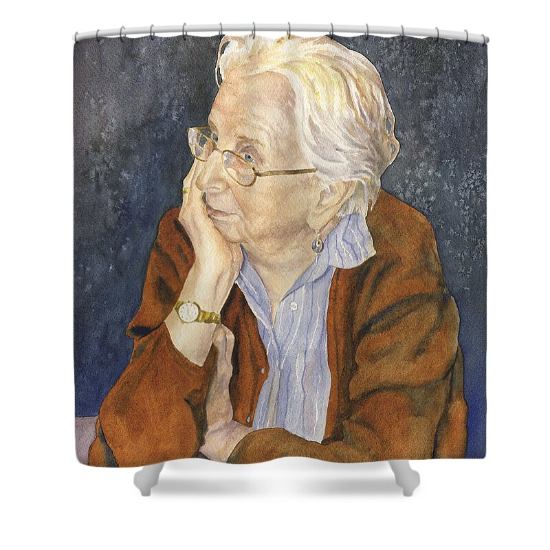 Old Woman Art Shower Curtain featuring the painting Priscilla My Mother by Anne Gifford